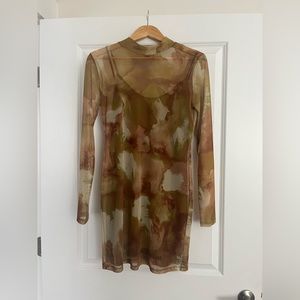Forever 21 | Abstract Mesh Dress | Green/Brown/Cream | Size L